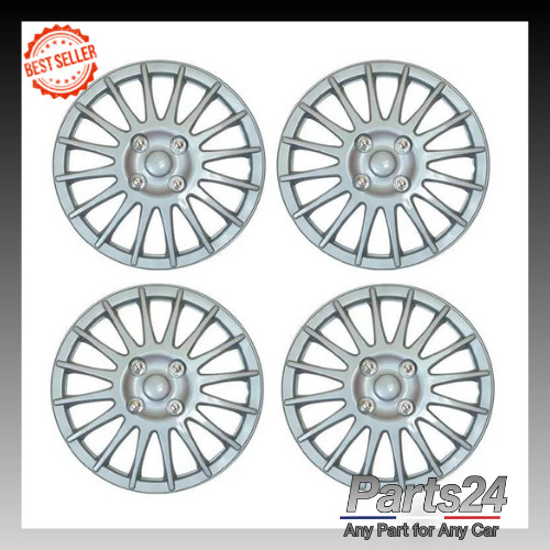 Set of 4 14"" Silver Wheel Trims / Hub Caps fits Peugeot 106 107 206 207 New