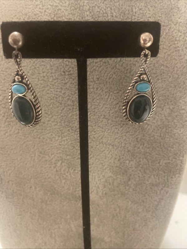 Awesome Carolyn Pollack Sterling Silver 925 Turquoise Dangle Pierced Earrings