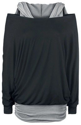 Black Premium by EMP Damen schwarzes lockeres Langarmshirt im Double-Layer-Look