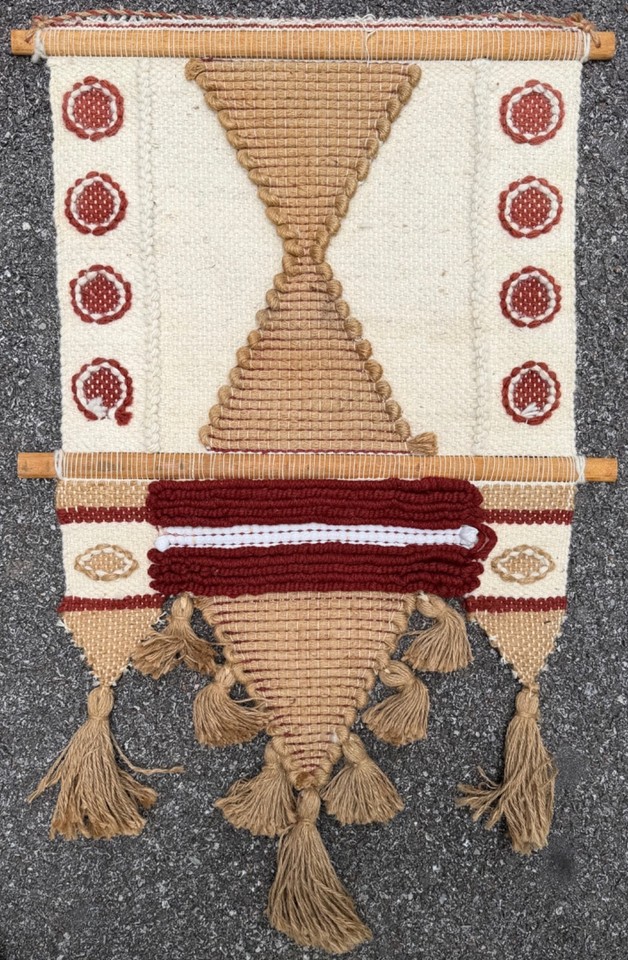 Vintage Hand Woven Fiber Art Textile Wall Hanging Modern Textured Tapestry 70s