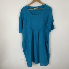 WoolOvers 100% Linen Dress Womens 10 Relaxed Lagenlook Blue Short Sleeve Summary