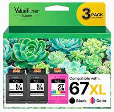 67XL Cartridges Black and Color 3-Pack for HP Ink 67 67XL Replacement
