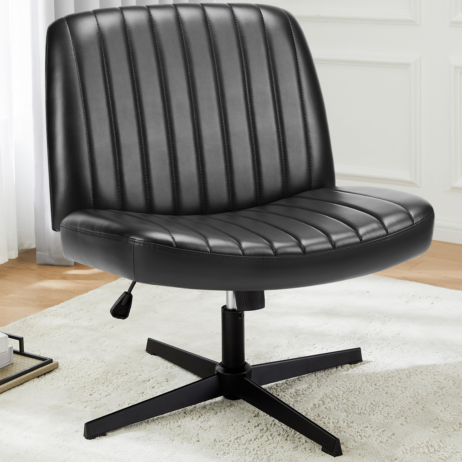 Criss Cross Armless Swivel Office Chair with Wide Back Support for Comfort