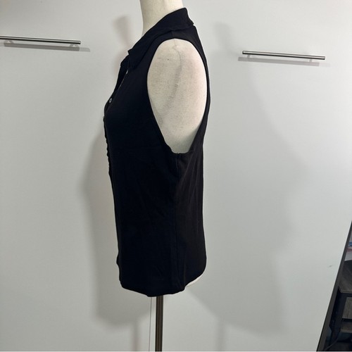 Michael Stars Size 1X Black Norah Sleeveless Button Front Polo Shirt NWT Neutral - Picture 4 of 12