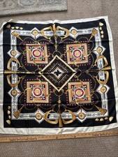 NEW ELEGANT WOMEN SQUARE SATIN SHAWL WRAP SCARF CHAIN PRINT Black 34x34