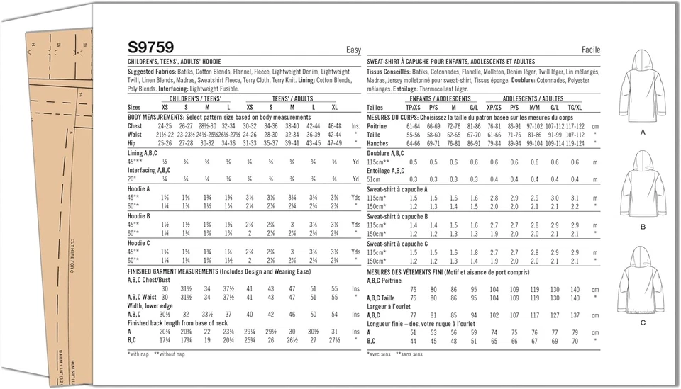 SS9759A Easy-To-Sew Children'S, Teens' and Adults' Hoodie Sewing Pattern Packet, - Image 2 of 4