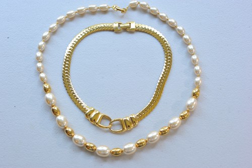 Vtg NAPIER Gold Tone Collar Choker Bold Statement Necklace shiny LOT LL93 - Picture 2 of 18