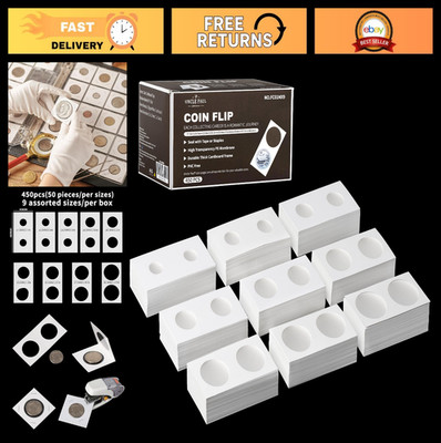 450PCS Coin Flips 2x2 Inch Holders - 9 Sizes for Coin Collection & Display Album