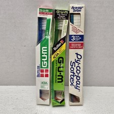 Lot of 3 Vintage ToothBrushes Py Co Pay  GUM Adult Regular Soft Stimulator Tips