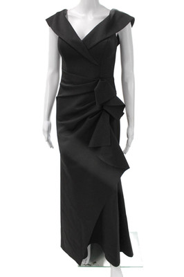 Xscape Womens Sheath Dress Black V-Neck Short Sleeve Zip Polyester Long Size 4