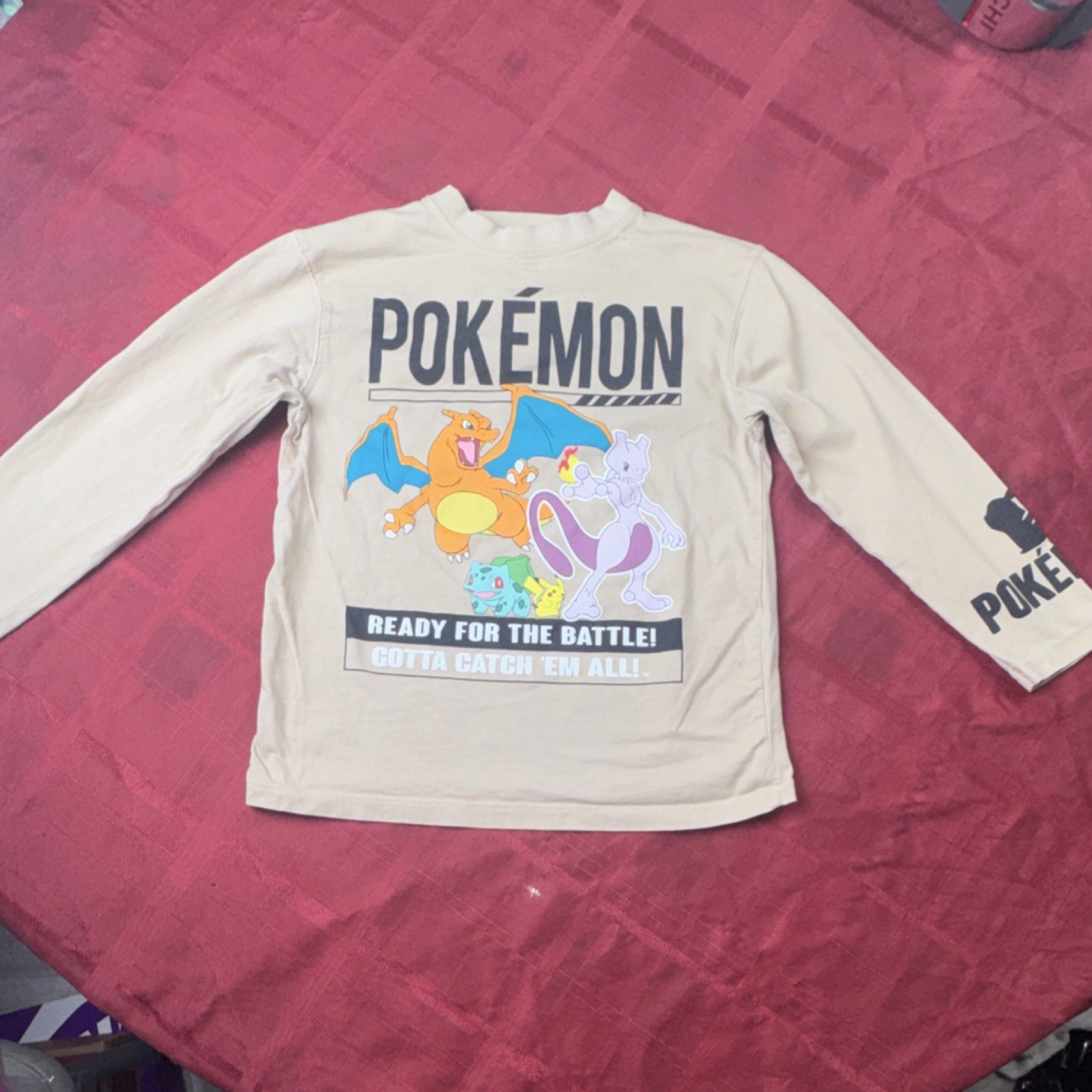 Zara Boys Beige Long Sleeve Crew Neck Pokémon Graphic Print T-Shirt Size 8-9