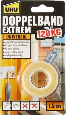 UHU 46820 Doppelband Extrem 120 kg Doppelseitiges Montage Klebeband 1,5m x 19mm