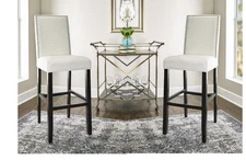 Set of 2 Linon Stewart 30" Wood Bar Stool Glitz White Fabric 022629GLZ01U (50B)