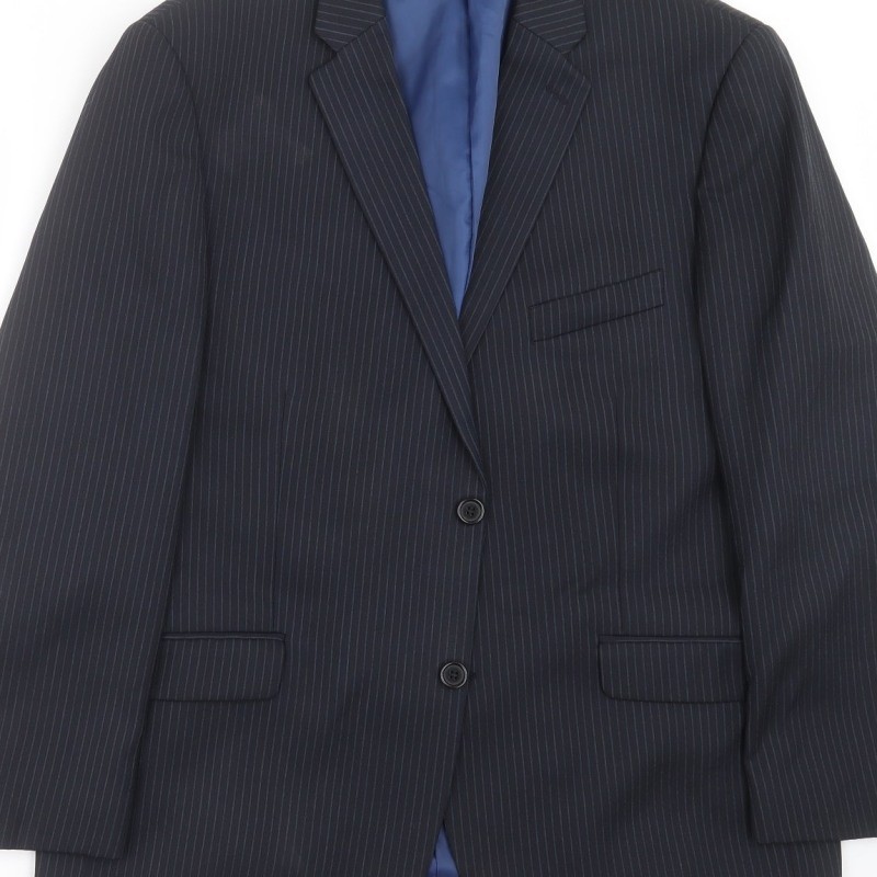 Charlton Gray Mens Jacket Suit Jacket Size 44 Blue Striped Short image 7