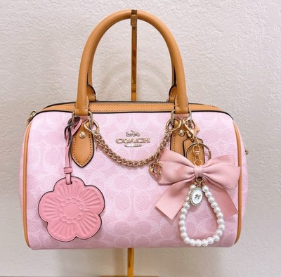 NWT Coach Rowan Satchel Bag In Signature With Charms CEA18 powder
