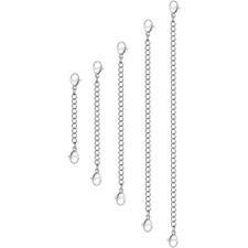 5Pcs Silver Stainless Steel Necklace Extender Set with Double Lobster Clasp
