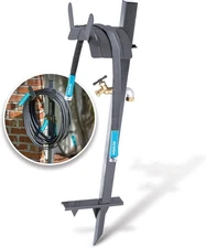 Aqua Joe SJ-SHSBB3LIH Garden Hose Stand with Brass Faucet and 3 ft Lead in Hose