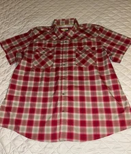 Magellan Mens 3XL Shirt Snap Front  Adventure Gear  Short Sleeve Red Tan Plaid