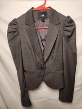 H M Women's Single Button Blazer Jacket Size 2 Gray Career Coat