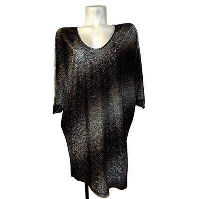 Zara Basic Evening Metallic Silver Bronze Batwing Sleeve Tunic Top Medium