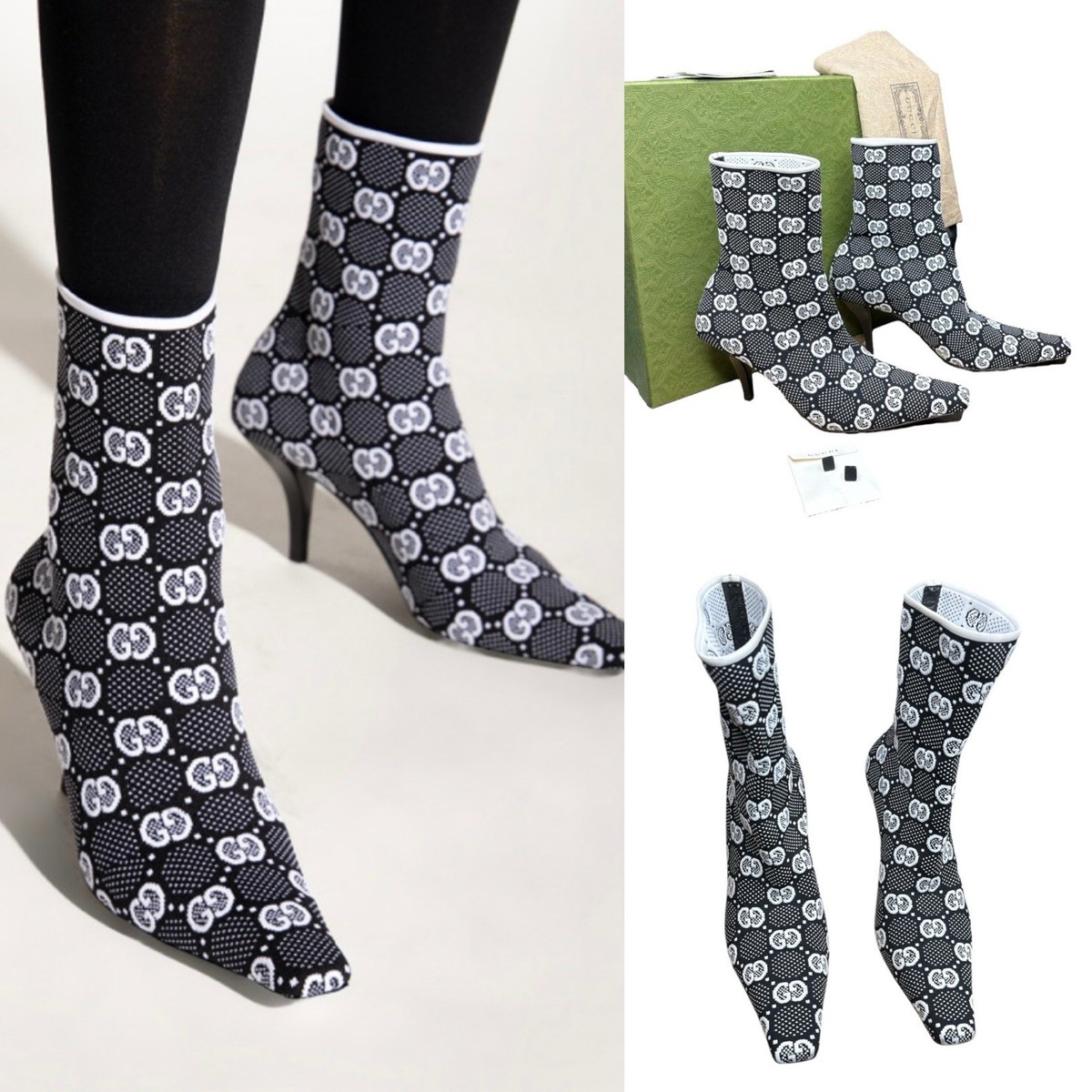 GUCCI Technical GG Jersey Fabric EU 38.5 US 8.5 Logo Booties 
