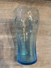 Coca Cola Turquoise Blue Contour Drinking Glasses Embossed Logo Genuine 12oz - 1