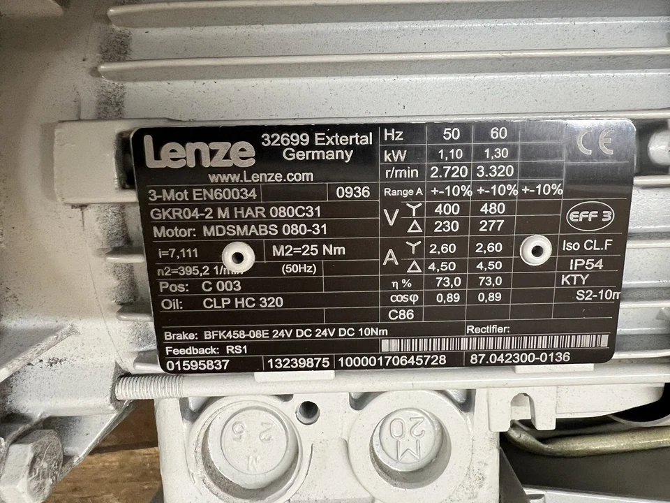 Lenze 3-Mot EN60034 Industrial Motor GKR04-2 M HAR 080C31 - Image 3 of 4