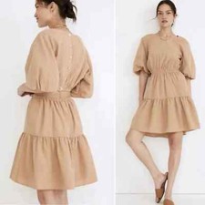 Madewell Women's Seersucker Puff-Sleeve Cutout Mini Dress Size Small