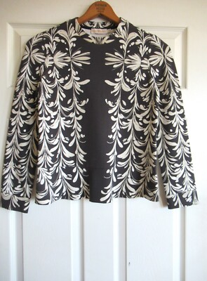 Tory Burch Long Sleeve Pullover Top Brown Graphic Leaf White Womens Size XS