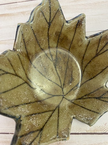 Signierte Studio Kunst Keramik glasiertes Blatt Seifenschale Schmuck Kerzenhalter - Bild 8 von 8