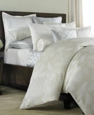 $1137 NEW Barbara Barry 6 PC SET Fern Hill Duvet Sheet Sham Ivory Green KING 