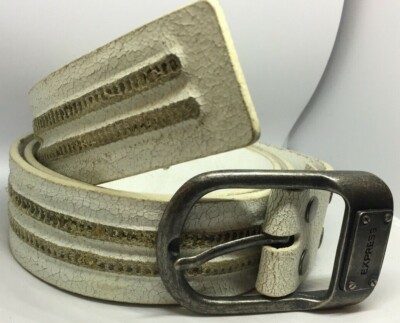 Rustikaler weißer Echtledergürtel in Doppelreißverschlussoptik mit Zinnschnalle 38 mm BC1