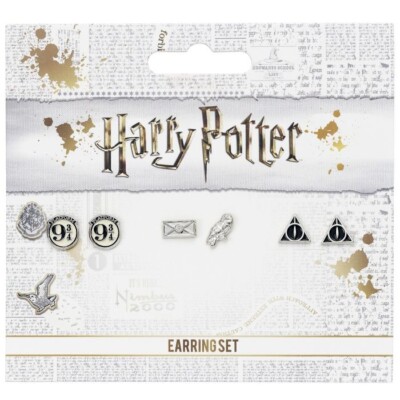 Harry Potter Set Drei Paar Ohrstecker Schiene 9 3/4 Geschenke des Todes Edwige