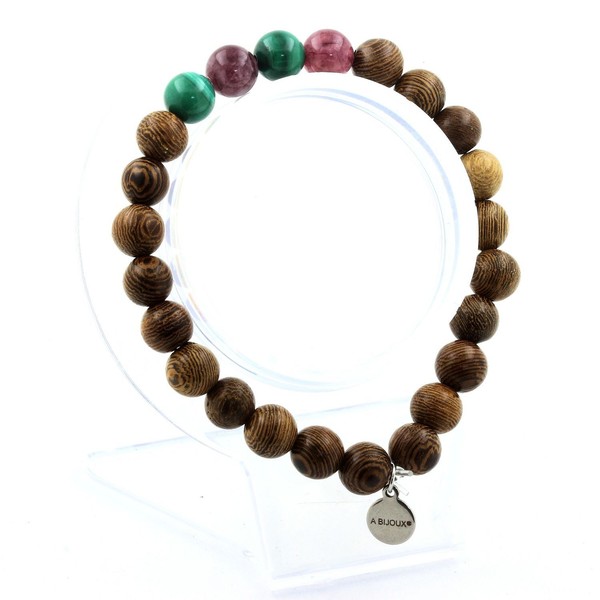 Steine Und MinéRaux. Armband Perlen Malachit Aus Kongo + Lepidolit+ Holz 8 M-image