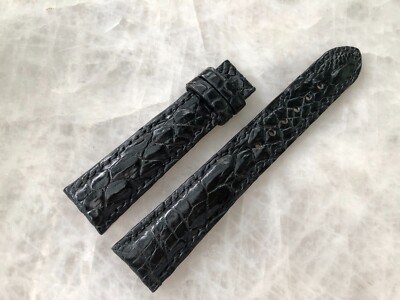 19mm/16mm Black Alligator Crocodile Embossed Leather Watch Strap Band