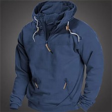 Men Hoodies Tactical Sweatshirt Quarter Zip Cargo Pullover Workout Jackets