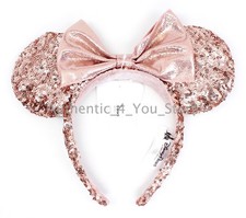 New Disney Parks Minnie Mouse Rose Gold Sequin Ear Headband