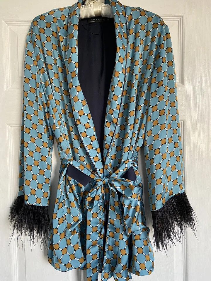 ZARA 美品　アウター Zara Geometric Satin Kimono Soft Belted Blazer Jacket