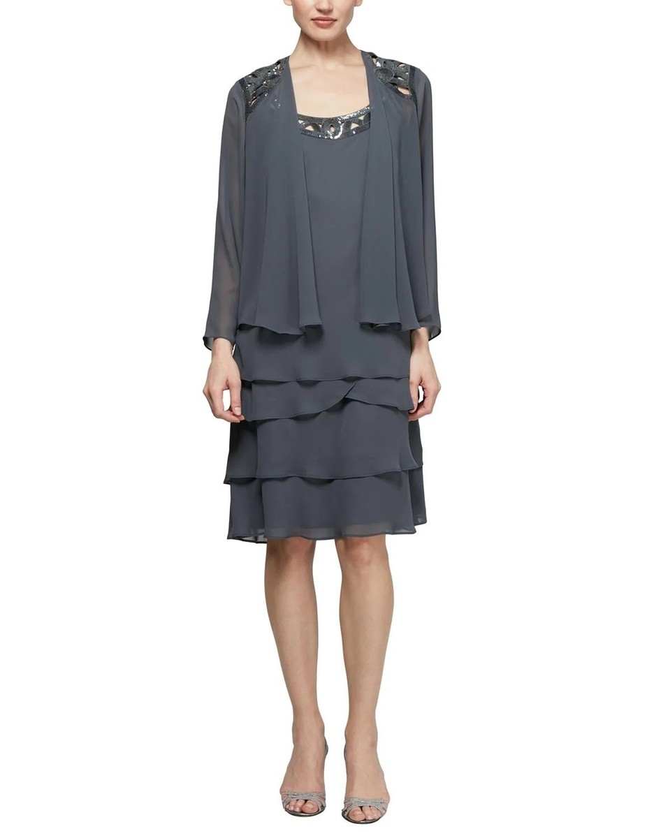SL FASHIONS Embellished Tiered-Hem Dress & Jacket Steel Size 6P $149 | eBay SL FASHIONS Embellished Tiered-Hem Dress & Jacket Steel Size 6P $149 | eBay