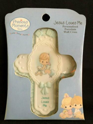 Precious Moments "Jesus Loves Me" Baby Boy Porcelain Wall Cross BAPTISM GIFT! - Picture 1 of 5