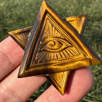 Natural Tiger-Eye Hand Carved Eye Of Horus Quartz Skull Crystal Reiki Healing 1p