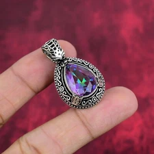 Mystic Topaz Gemstone Handmade 925 Sterling Silver Pendant Jewelry Gift For Mom
