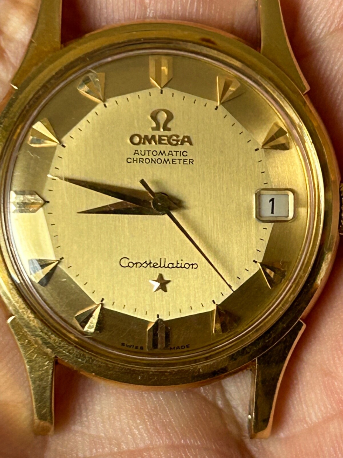 Vintage Omega Constellation Pie Pan, 18K Solid Gold 34mm Watch-Mint image 3