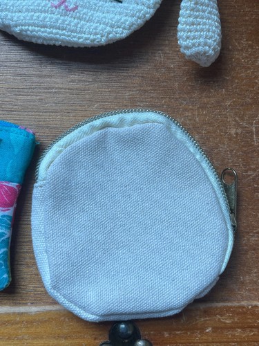 Lot of Aqua w Pink Flowers Padded Fabric & Cream Canvas w Rainbow Zippered Coin - Picture 8 of 11