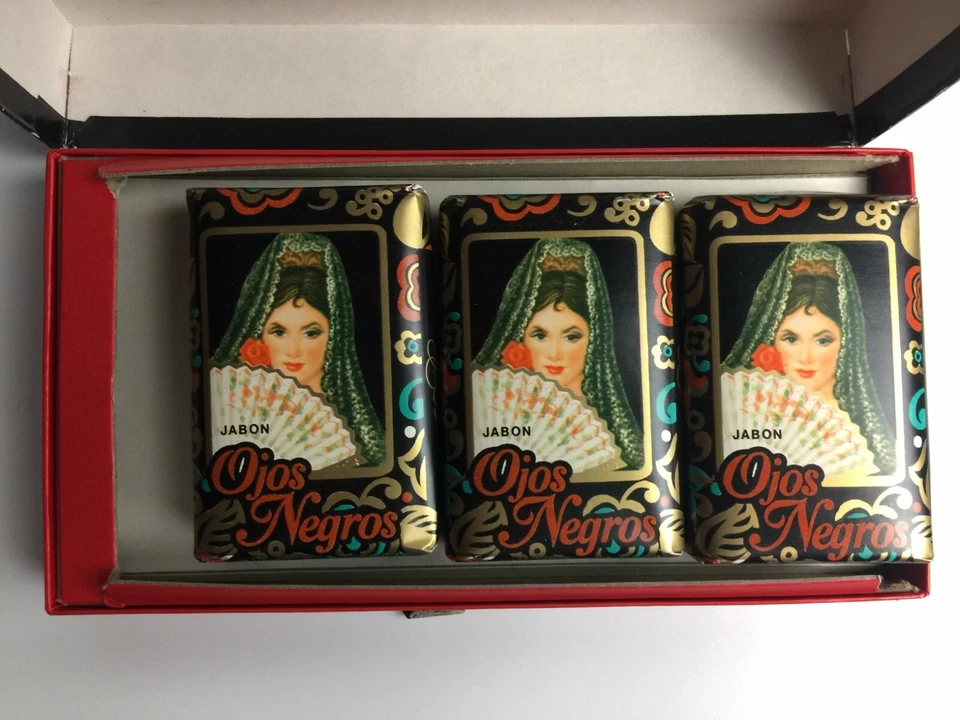 Sabonetes Vintage Ojos Negros Jabon Barcelona Espanha Caixa Conjunto de 3 Barras Raros! - Imagem 3 de 4