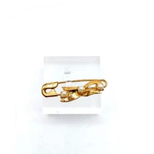 Vintage Safety Pin Brooch With Faux Pearls on Gold Tone