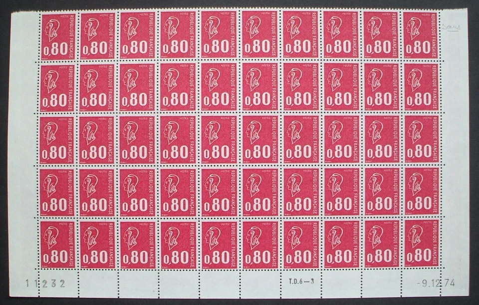 Variété n°1816a N** en demi-feuille avec CD du 9/12/74: Marianne de Béquet - Photo 1/1