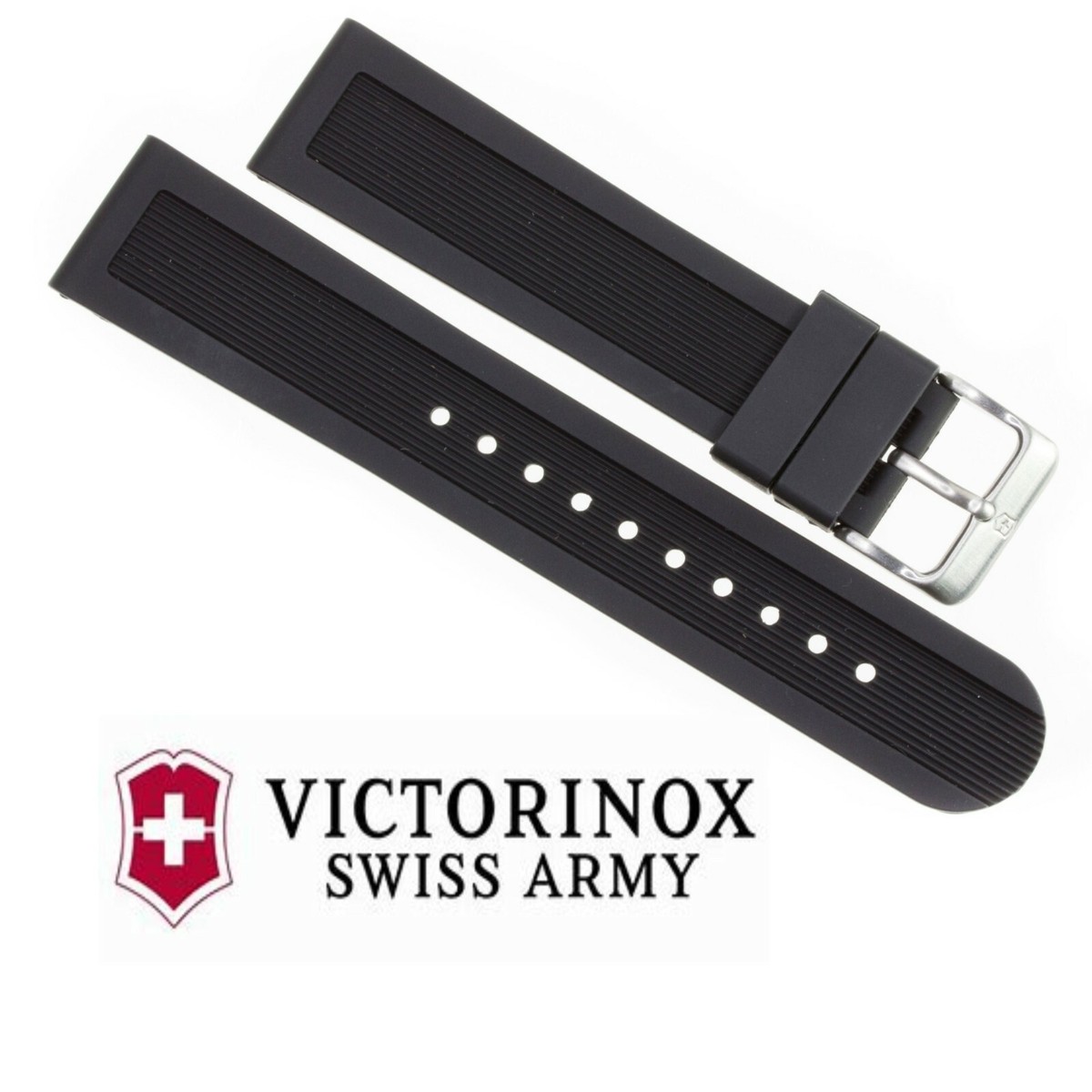 New Victorinox Swiss Army Rubber Strap Black Diver Watch Band 22mm 20mm T