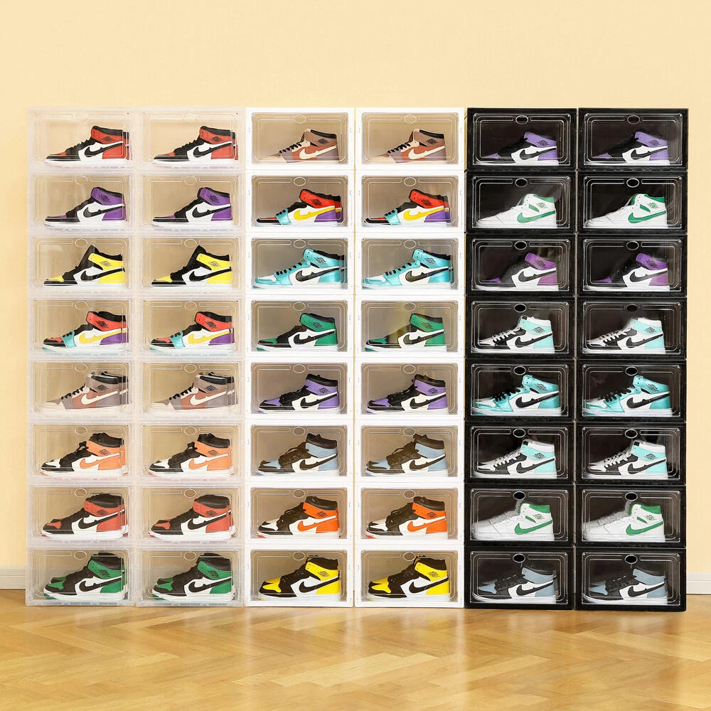 4 PACK Foldable Shoe Storage Acrylic Plastic Stackable Sneaker Closet Organizer