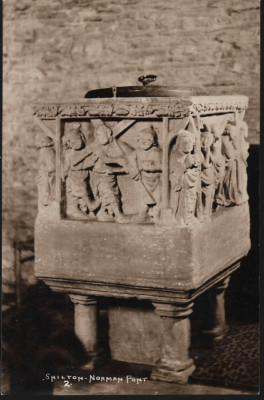 Shilton, Oxfordshire - Kirche - Norman Font - RP Postkarte von Cambria um 1920
